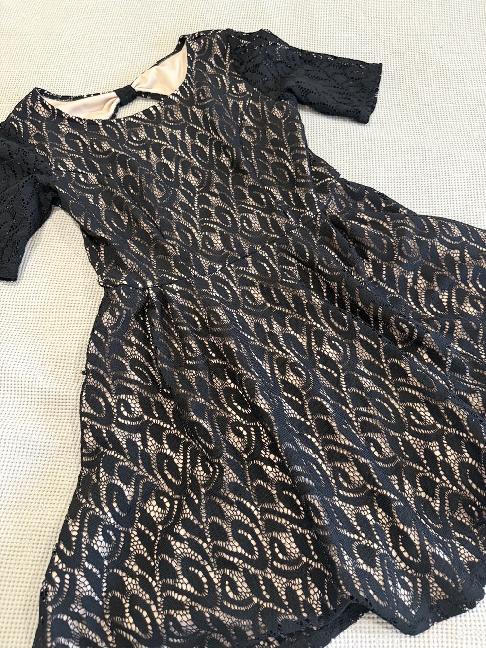 Iz Byer Black Lace Maxi Dress with Nude Lining